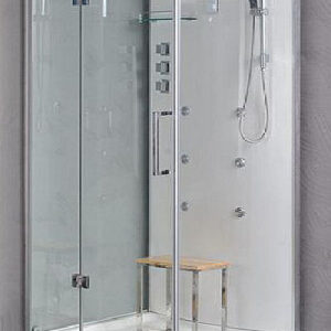CABINA COMPLETA VIDRIO TEMPLADO TRASLUCIDO LINEA RIN CON VAPOR 90X90 GORENA