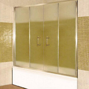 MAMPARA DE 4 HOJAS VIDRIO TEMPLADO TRASLUCIDA CROMO DE 150X140CM GORENA